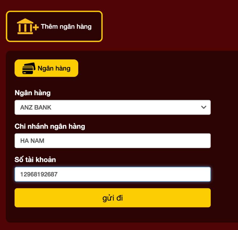 Hướng Dẫn Chi Tiết Cách Rút Tiền Hello88 Chỉ 4 Bước 3 Bước 2: Điền đầy đủ thông tin ngân hàng