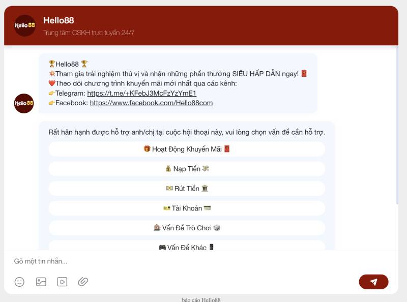Liên Hệ 1 Hỗ trợ trực tuyến trên website Hello88